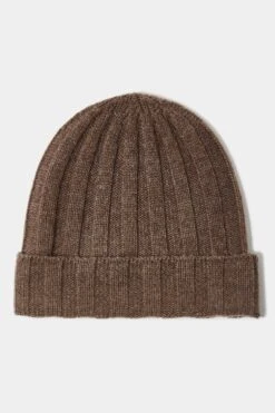 Brown Cashmere Rib Knit Beanie - Made In Italy