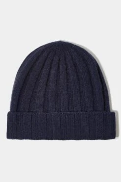 Blue Cashmere Rib Knit Beanie - Made In Italy