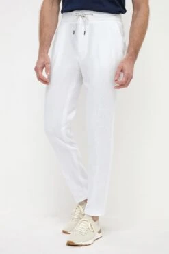 White Linen Elba Trousers - Made In Italy