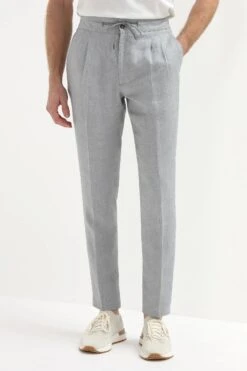 Sky Grey Linen Elba Trousers - Made In Italy