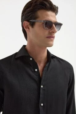 Black Linen Shirt - Made In Italy -Pini Parma Clothing Store 28.10.2024 PINIPARMASS25INDO12967