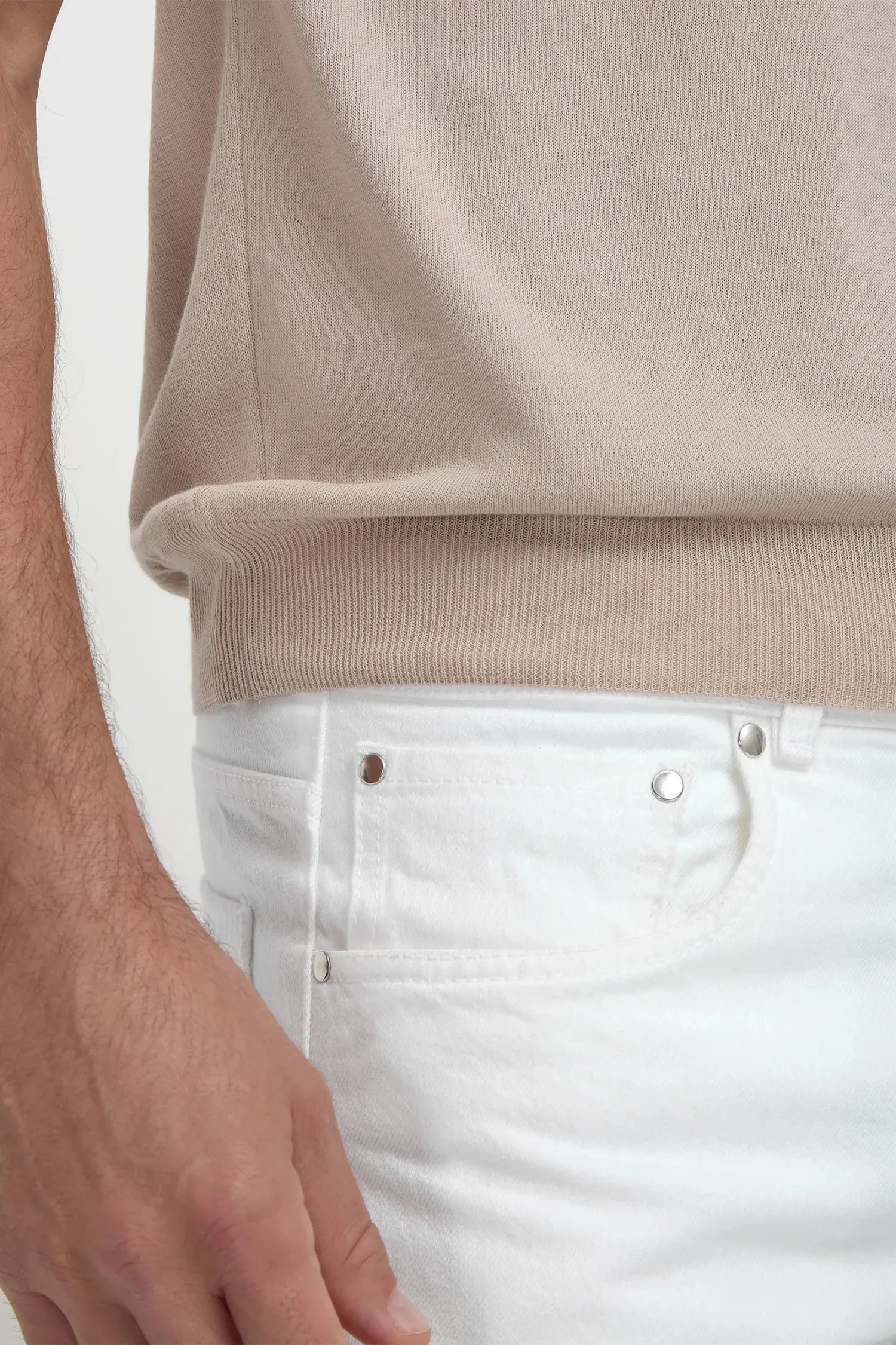 Beige Striped Collar Detail Knitted T-shirt - Made In Italy 6 Beige Striped Collar Detail Knitted T-shirt - Made In Italy - Image 4