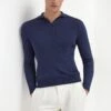Blue Thin Rib Long Sleeve Polo - Made In Italy -Pini Parma Clothing Store 28.10.2024 PINIPARMASS25INDO9960