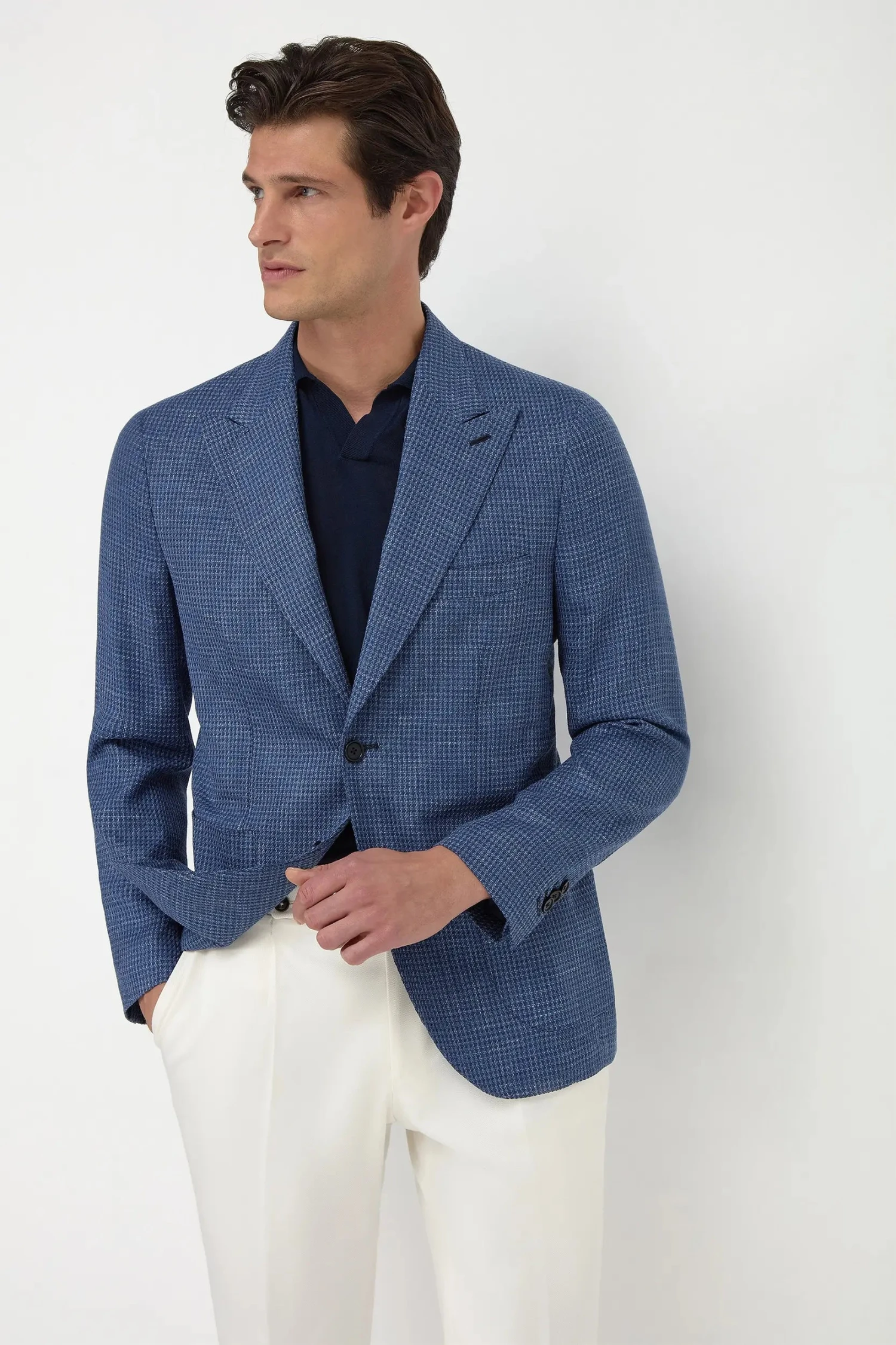 Avio Blue Houndstooth Jacket - Made In Italy 3 Avio Blue Houndstooth Jacket - Made In Italy