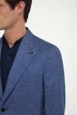Avio Blue Houndstooth Jacket - Made In Italy 11 Avio Blue Houndstooth Jacket - Made In Italy -Pini Parma Clothing Store Avio blue houndstooth Soragna jacket 3