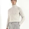Beige Jacquard Patterned Turtleneck – Made In Italy -Pini Parma Clothing Store Beige jacquard patterned turtleneck 1