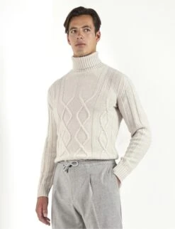 Beige Jacquard Patterned Turtleneck – Made In Italy