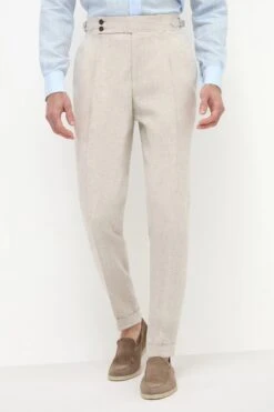 Beige Linen Soragna Trousers - Made In Italy