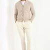 Beige Ribbed Cashmere Blend Full Zip – Made In Italy -Pini Parma Clothing Store Beige ribbed cashmere blend full zip 1