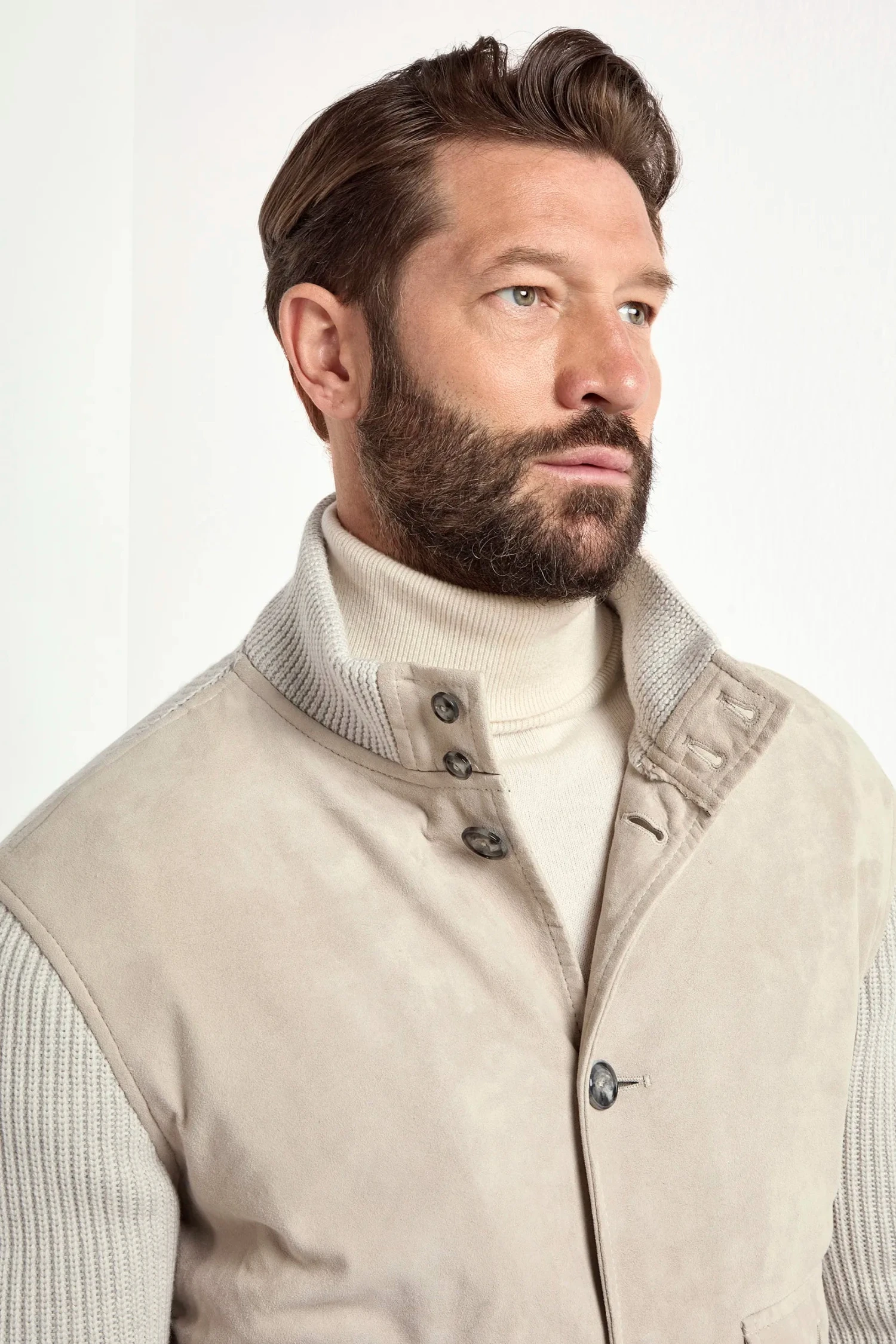 Beige Suede And Knit Bomber - Made In Italy 4 Beige Suede And Knit Bomber - Made In Italy - Image 2