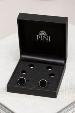 Black Cufflinks And Dress Studs Set - Made In Italy