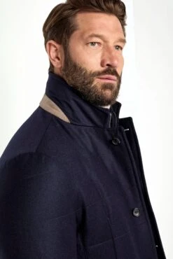 Blue Down Jacket In Wool & Cashmere – Made In Italy -Pini Parma Clothing Store Blue down jacket in wool cashmere 4