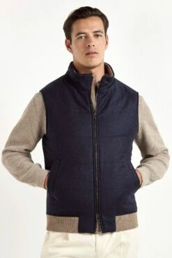 Blue Down Vest In Wool & Cashmere – Made In Italy