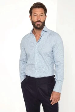 Blue Houndstooth Cotton And Cashmere Shirt - Made In Italy