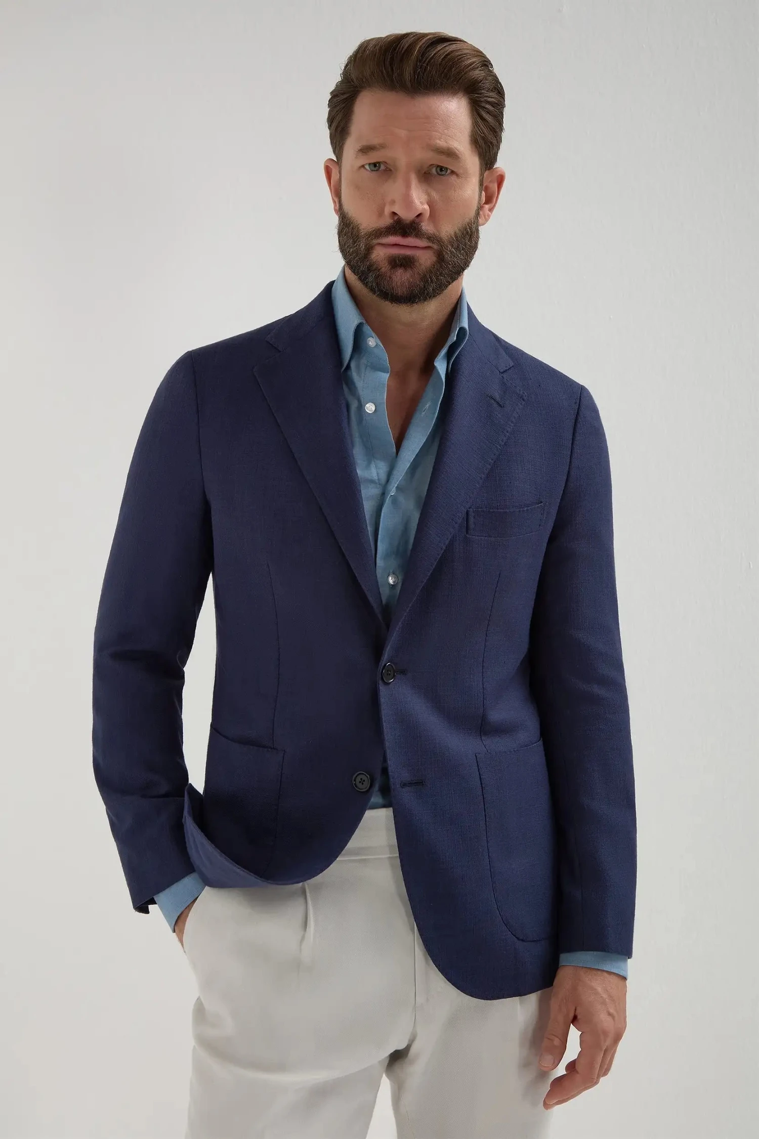 Blue Jacket In Cotton And Silk - Made In Italy 3 Blue Jacket In Cotton And Silk - Made In Italy