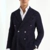 Blue Jersey Double Breasted Jacket - Made In Italy 2 Blue Jersey Double Breasted Jacket - Made In Italy -Pini Parma Clothing Store Blue jersey double breasted jacket 2