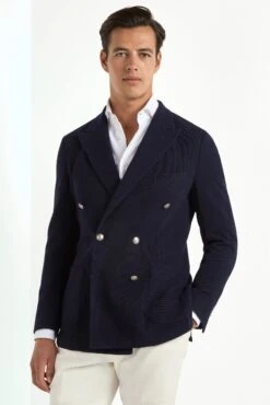 Blue Jersey Double Breasted Jacket - Made In Italy