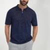 Blue Linen And Cotton Zipped Polo - Made In Italy -Pini Parma Clothing Store Blue linen and cotton zipped polo 2