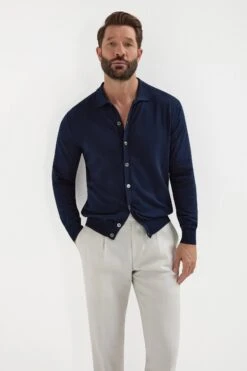 Blue Polo Cardigan - Made In Italy