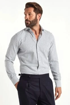 Blue Striped Cotton And Cashmere Shirt - Made In Italy