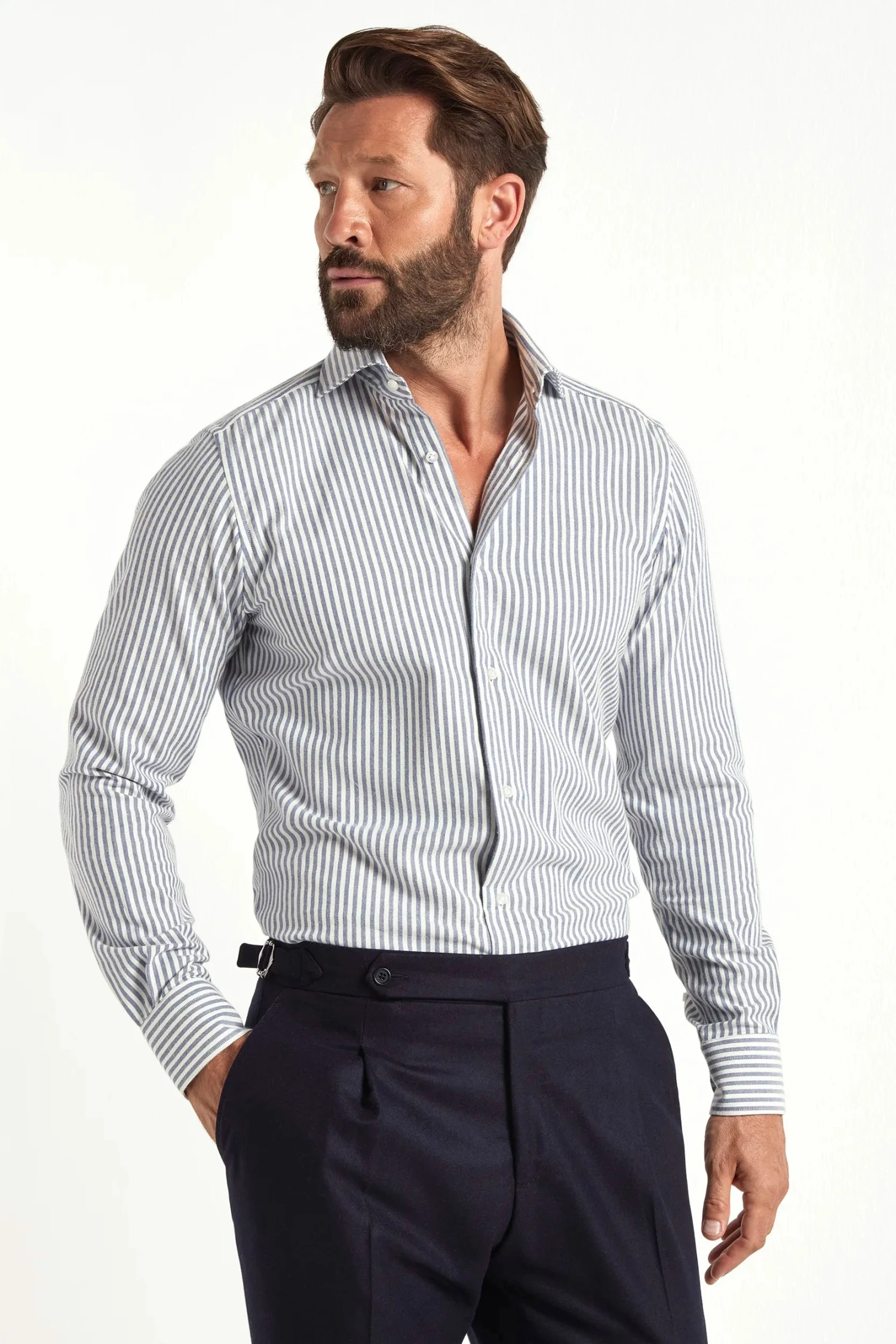Blue Striped Cotton And Cashmere Shirt - Made In Italy 3 Blue Striped Cotton And Cashmere Shirt - Made In Italy