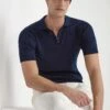Blue Thin Rib Zipped Polo - Made In Italy 1 Blue Thin Rib Zipped Polo - Made In Italy -Pini Parma Clothing Store Blue thin rib zipped polo 1