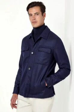 Blue Wool And Cashmere Shirt Jacket - Made In Italy