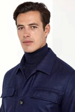 Blue Wool And Cashmere Shirt Jacket - Made In Italy -Pini Parma Clothing Store Blue wool and cashmere shirt jacket 3