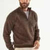 Brown Cashmere Blend Ribbed Half Zip - Made In Italy 2 Brown Cashmere Blend Ribbed Half Zip - Made In Italy -Pini Parma Clothing Store Brown cashmere blend ribbed half zip 3