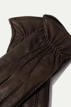 Dark Brown Deerskin Leather Gloves - Made In Italy -Pini Parma Clothing Store Dark Brown Cashmere Lined Deerskin Leather Gloves 1