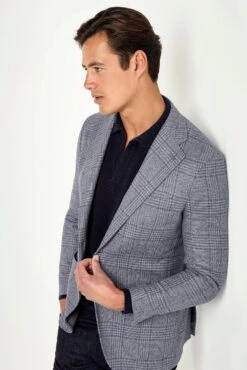 Dusty Blue Prince Of Wales Jacket - Made In Italy -Pini Parma Clothing Store Dusty blue Prince of Wales jacket 3