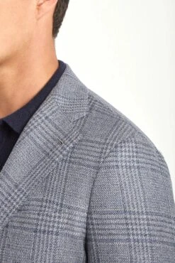 Dusty Blue Prince Of Wales Jacket - Made In Italy -Pini Parma Clothing Store Dusty blue Prince of Wales jacket 4