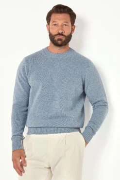 Dusty Blue Merino Crewneck - Made In Italy