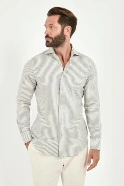 Grey Striped Cotton And Cashmere Shirt - Made In Italy