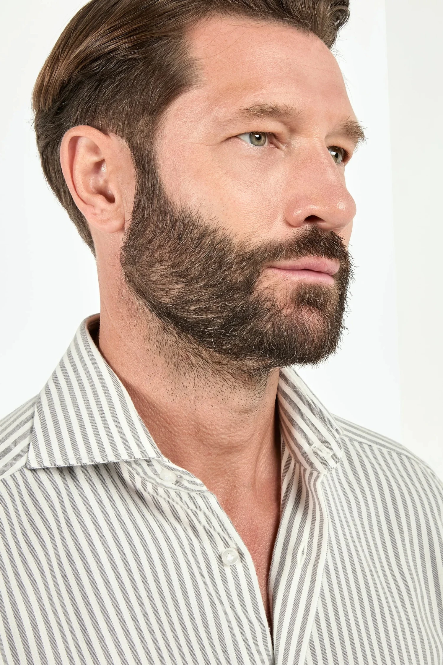 Grey Striped Cotton And Cashmere Shirt - Made In Italy 4 Grey Striped Cotton And Cashmere Shirt - Made In Italy - Image 2