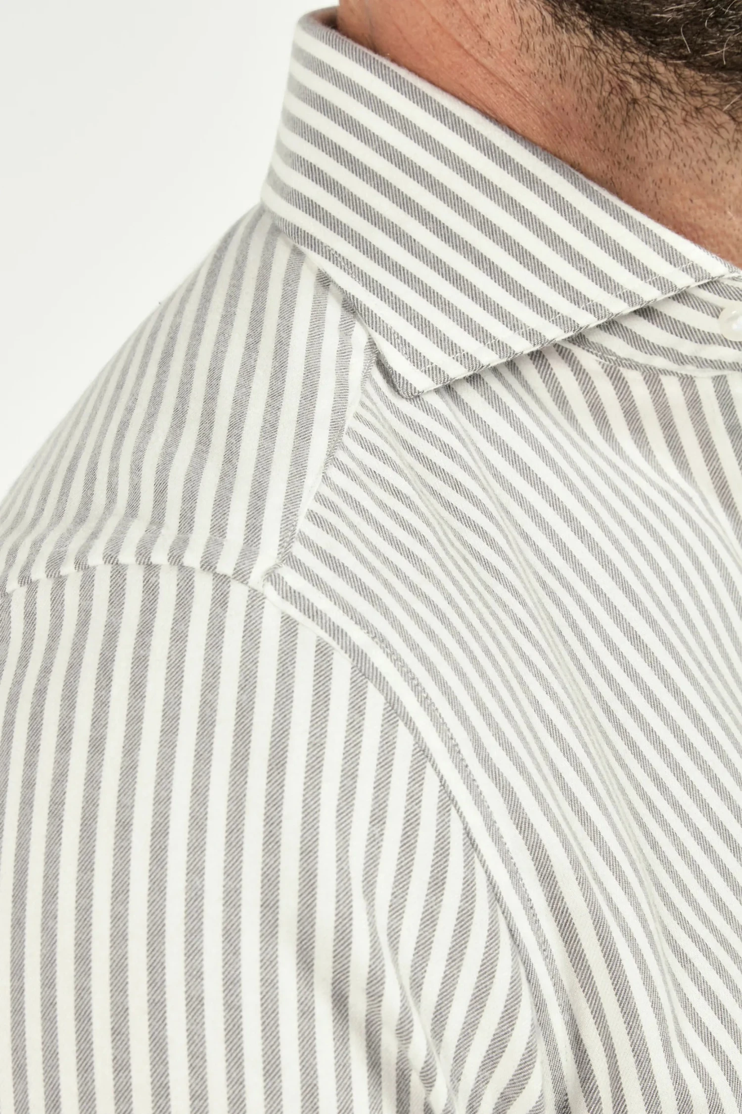 Grey Striped Cotton And Cashmere Shirt - Made In Italy 5 Grey Striped Cotton And Cashmere Shirt - Made In Italy - Image 3