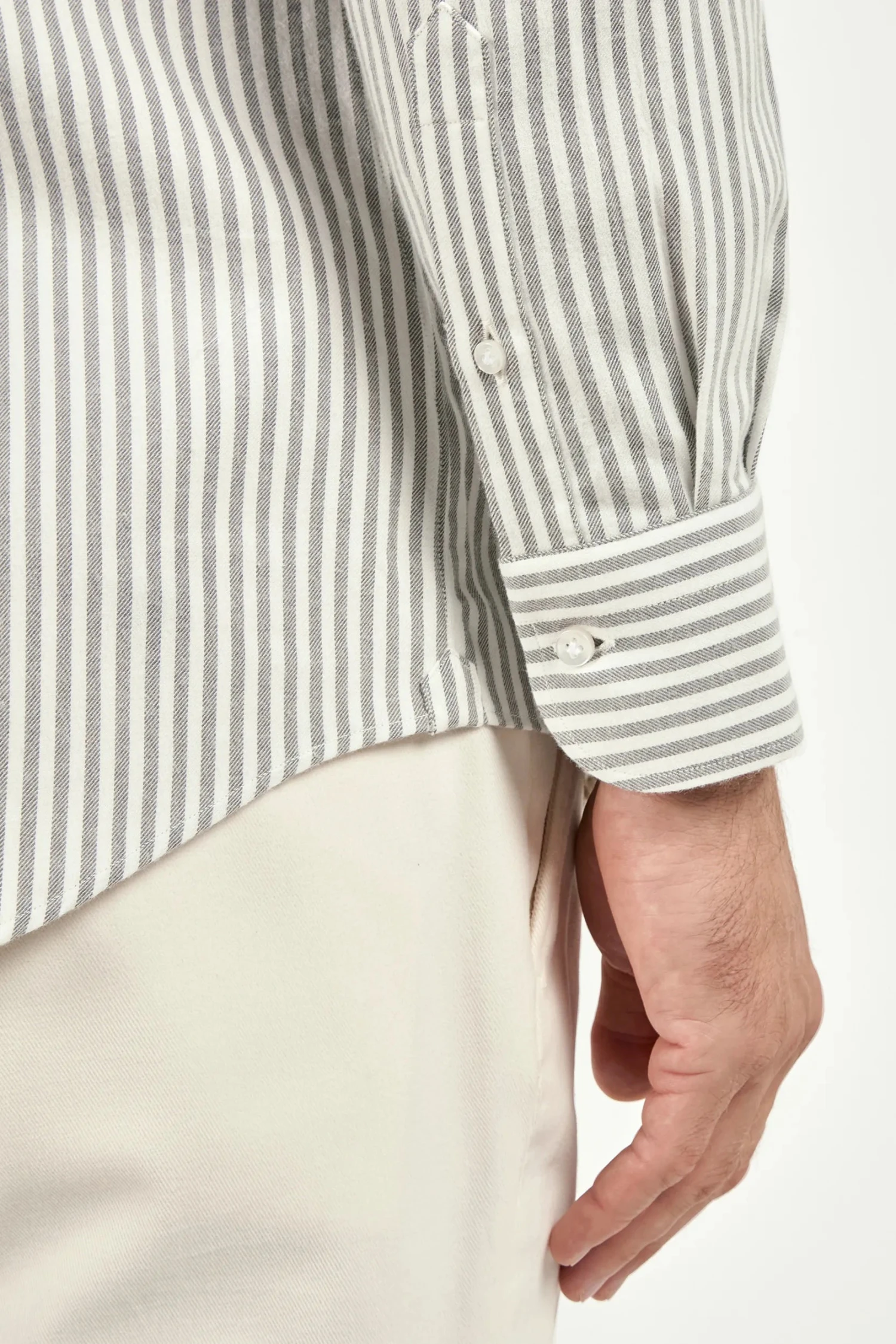 Grey Striped Cotton And Cashmere Shirt - Made In Italy 6 Grey Striped Cotton And Cashmere Shirt - Made In Italy - Image 4