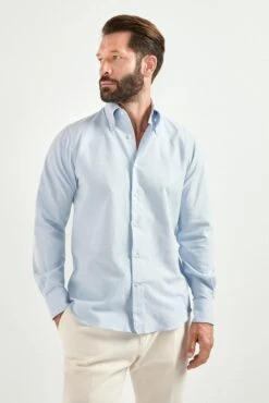 Light Blue Brushed Cotton Button Down Shirt - Made In Italy