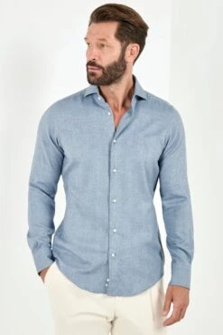 Light Blue Cotton And Tencel™ Shirt - Made In Italy