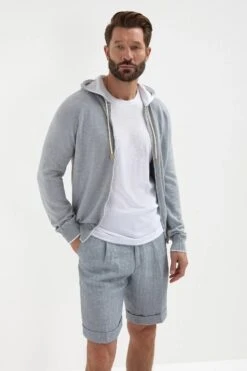 Light Blue Herringbone Linen Shorts - Made In Italy -Pini Parma Clothing Store Light blue herringbone linen shorts 4