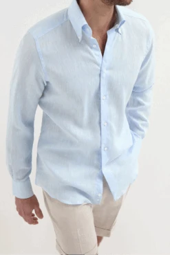 Light Blue Linen Button Down Shirt - Made In Italy