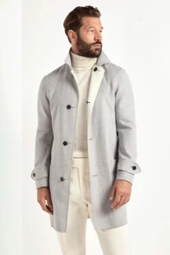 Light Grey And White Reversible Coat - Made In Italy