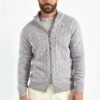 Light Grey Cable Knit Cashmere Blend Full Zip – Made In Italy 1 Light Grey Cable Knit Cashmere Blend Full Zip – Made In Italy -Pini Parma Clothing Store Light grey cable knit cashmere blend full zip 2