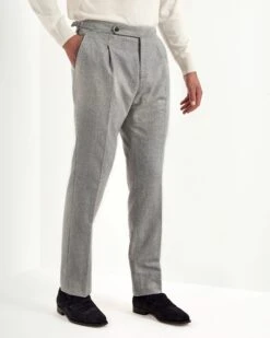Light Grey Flannel Roma Trousers - Made In Italy