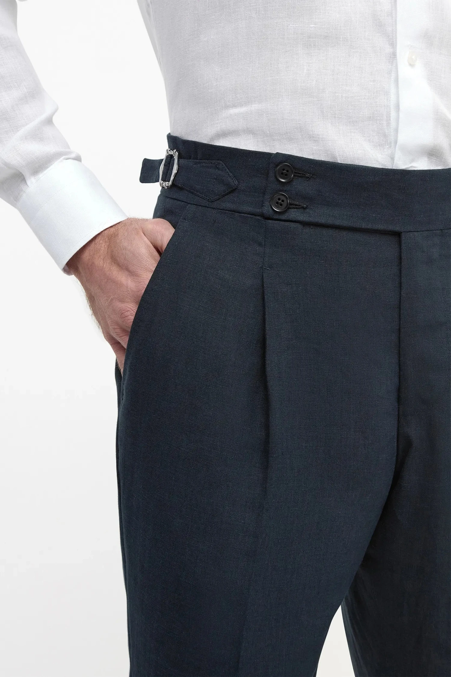 Navy Blue Linen Soragna Trousers - Made In Italy 4 Navy Blue Linen Soragna Trousers - Made In Italy - Image 2