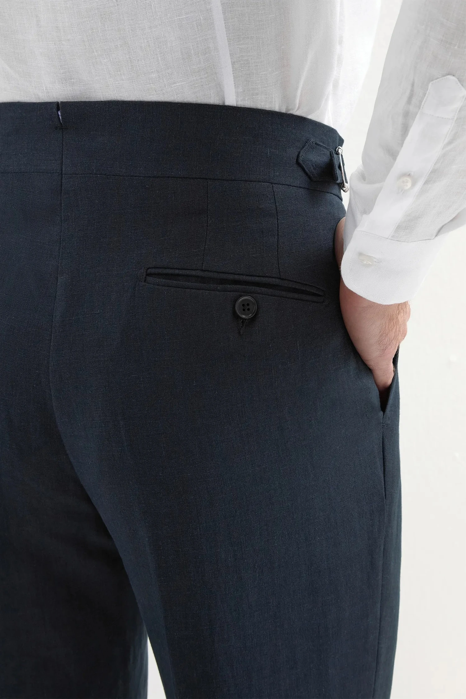 Navy Blue Linen Soragna Trousers - Made In Italy 5 Navy Blue Linen Soragna Trousers - Made In Italy - Image 3