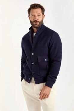 Blue Super 180's Wool Flannel Bomber Jacket β Made In Italy