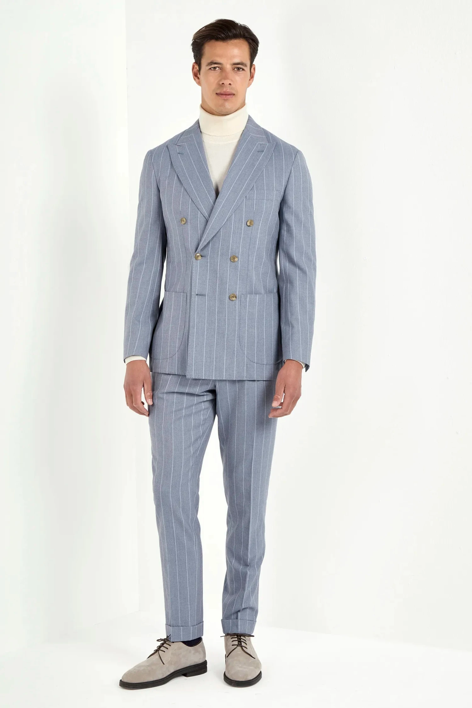 Dusty Blue Striped Double Breasted Suit - Made In Italy 6 Dusty Blue Striped Double Breasted Suit - Made In Italy - Image 4