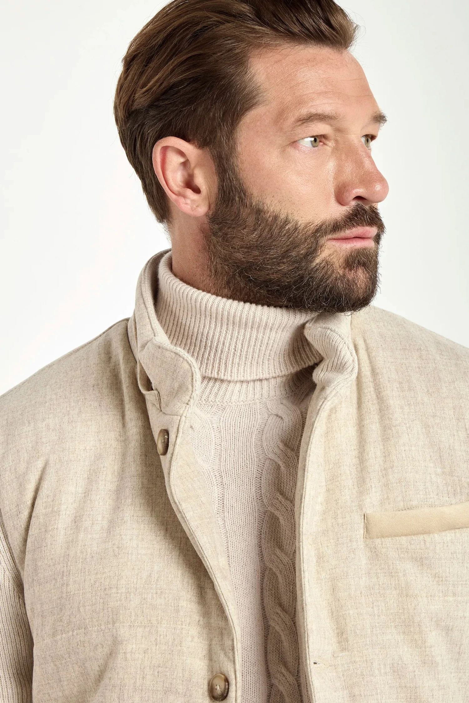 Sand Flannel And Knit Hooded Jacket - Made In Italy 4 Sand Flannel And Knit Hooded Jacket - Made In Italy - Image 2