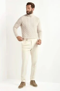 Beige Cable Knit Turtleneck – Made In Italy -Pini Parma Clothing Store PINIFW252152718.40.22